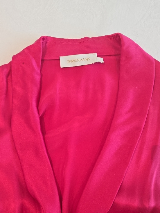 ZIMMERMAN Hot Pink Satin Wrap Dress - Picture 2 of 7
